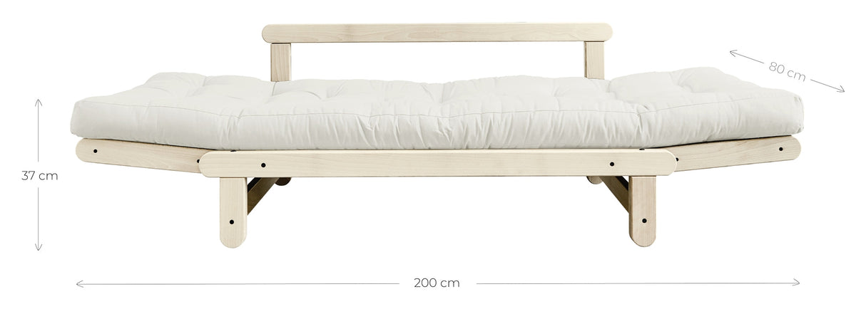 Slå bäddsoffa, svart lackerad, tall/vete beige