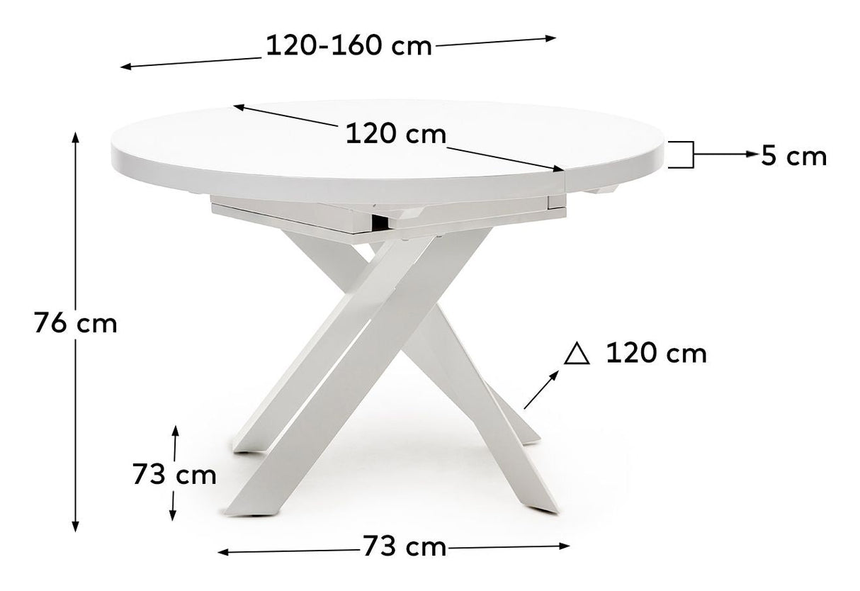 Vashti infällbart bord, vitt glas och MDF, Ø120x120