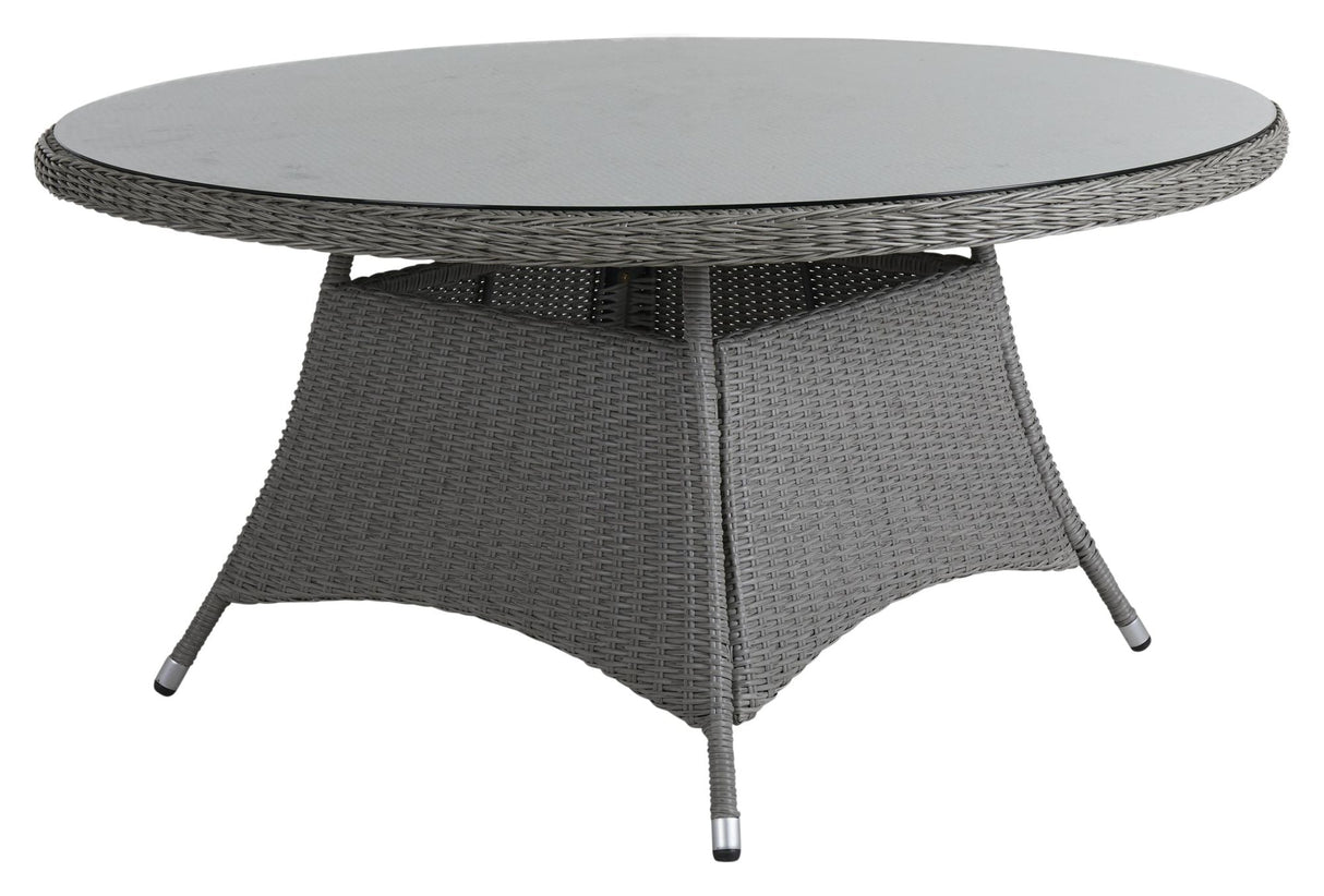 Hornbrook Garden Table With Glass, Ø150, Grey Wicker