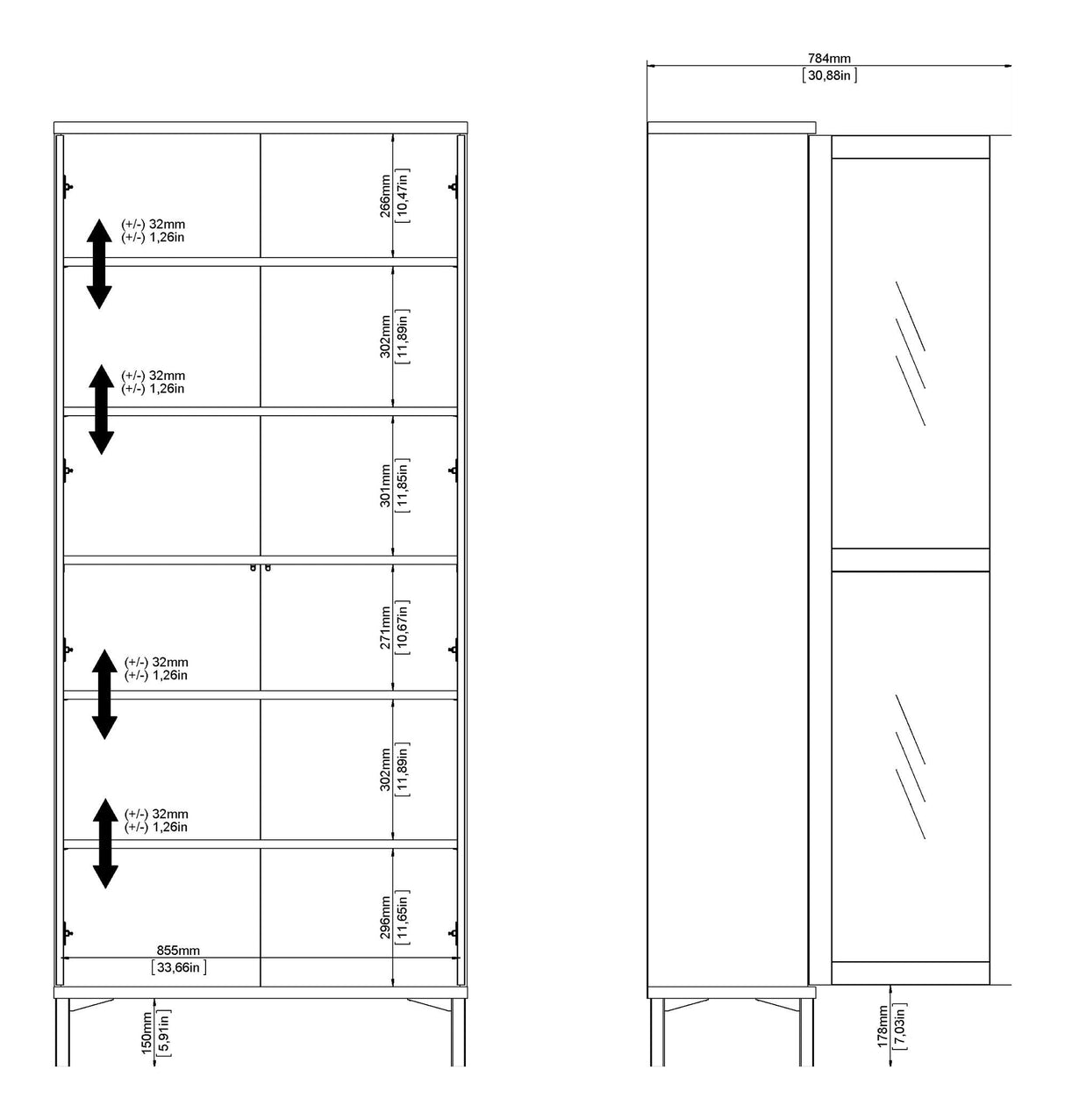 Roomers Vitrine skåp med 2 dörrar - Vit/Ek struktur 