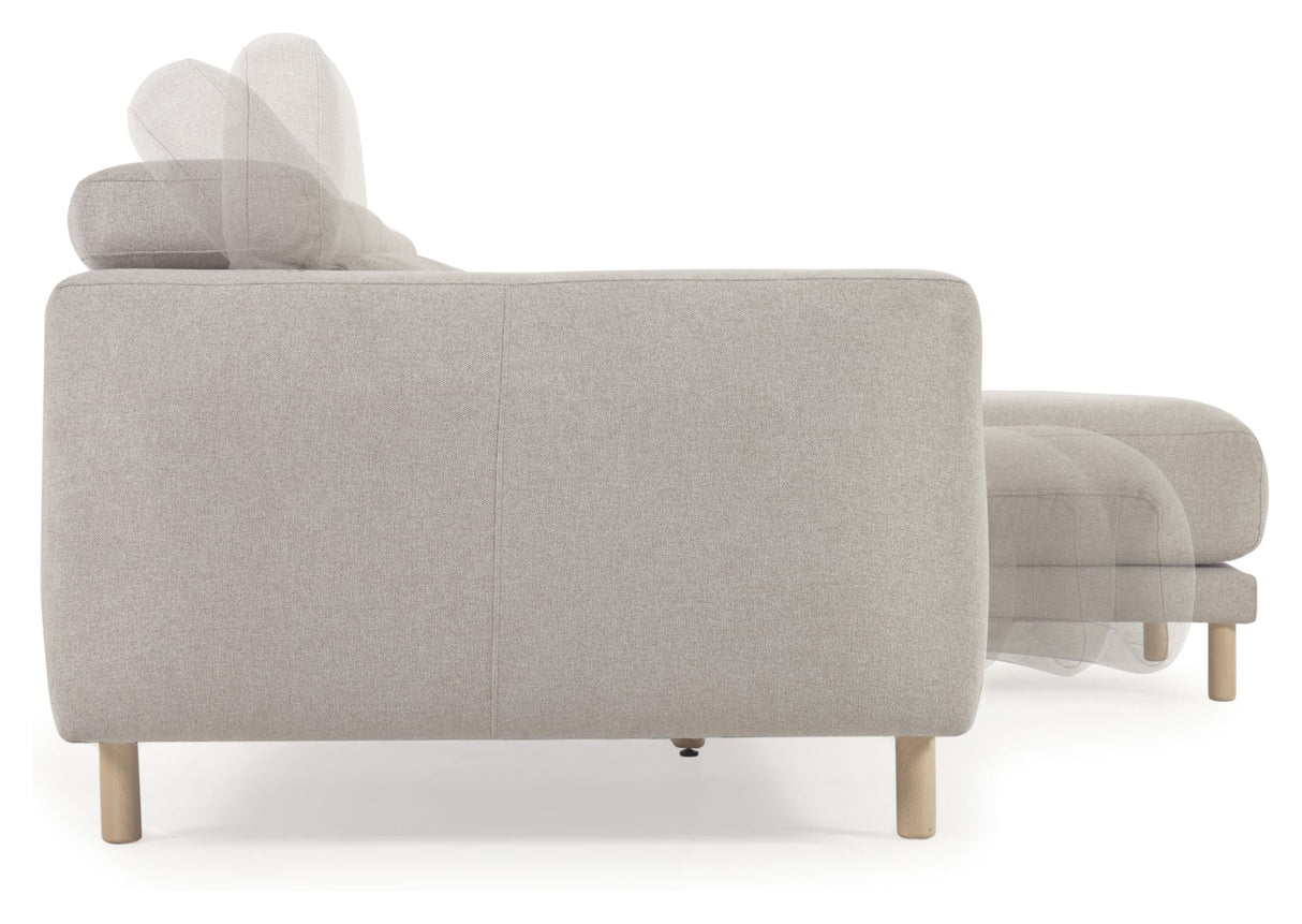 Singa 3-Pers. Soffa med höger ansikte schäslong, beige chenille