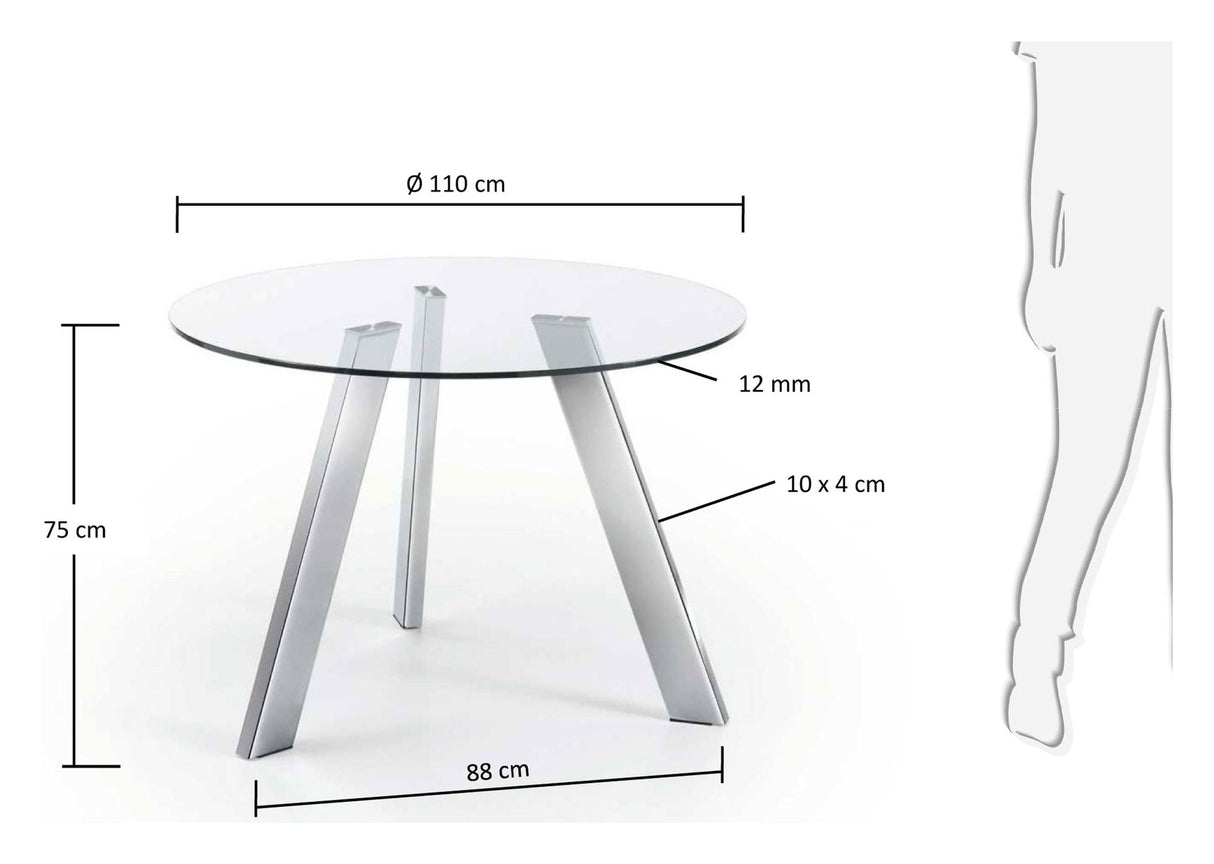 Carib matbord, krom, härdat glas, Ø110