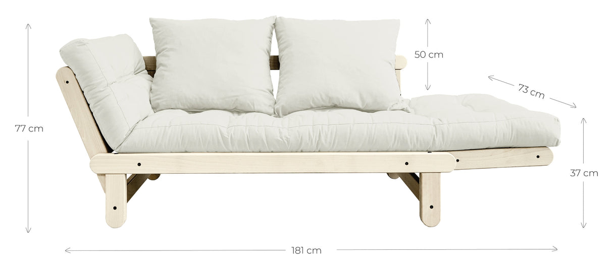 Slå bäddsoffa, svart lackerad, tall/beige