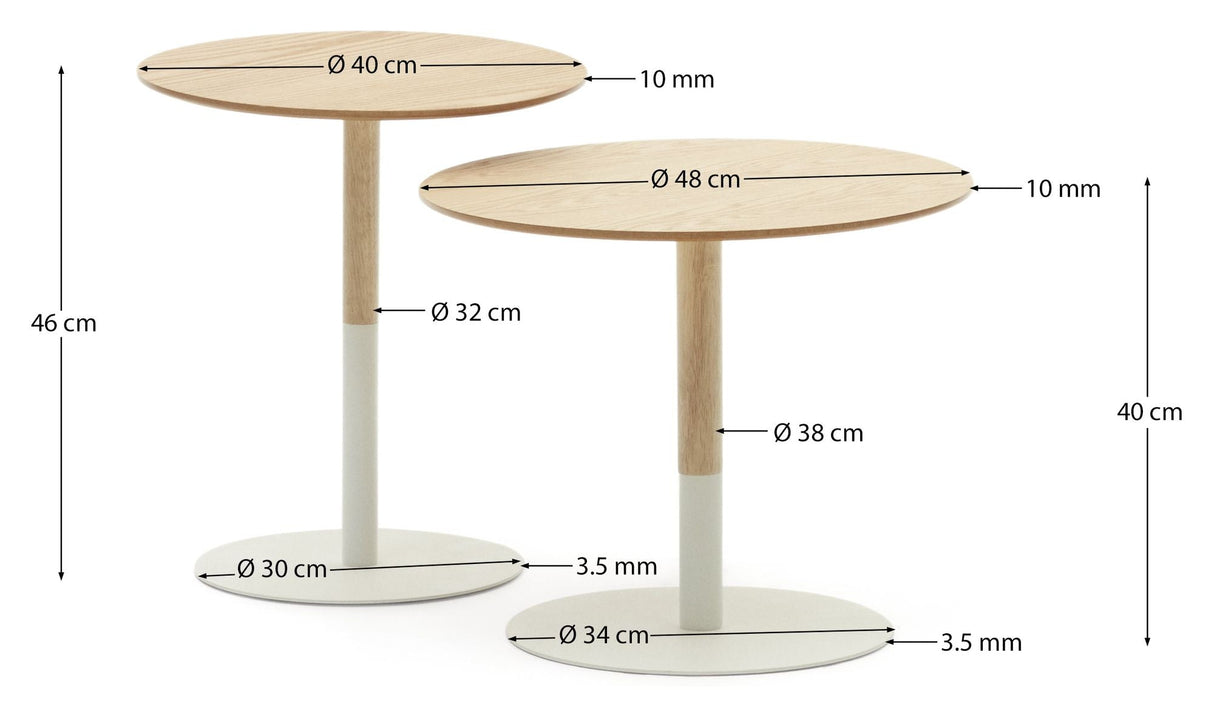 Watse -sidobord, uppsättning av 2, Oak Veneer, Ø40/48