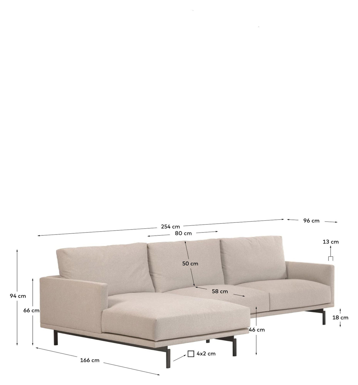 Galene 3-Pers. Soffa med vänsterläge schäslong, B254, Beige Chenille