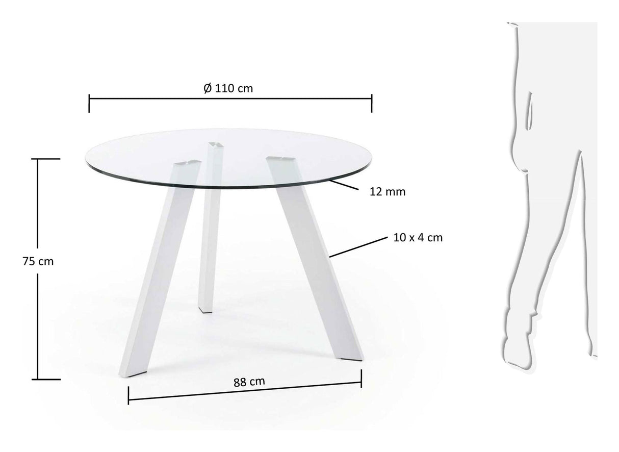 Carib matbord, vitt, härdat glas, Ø110