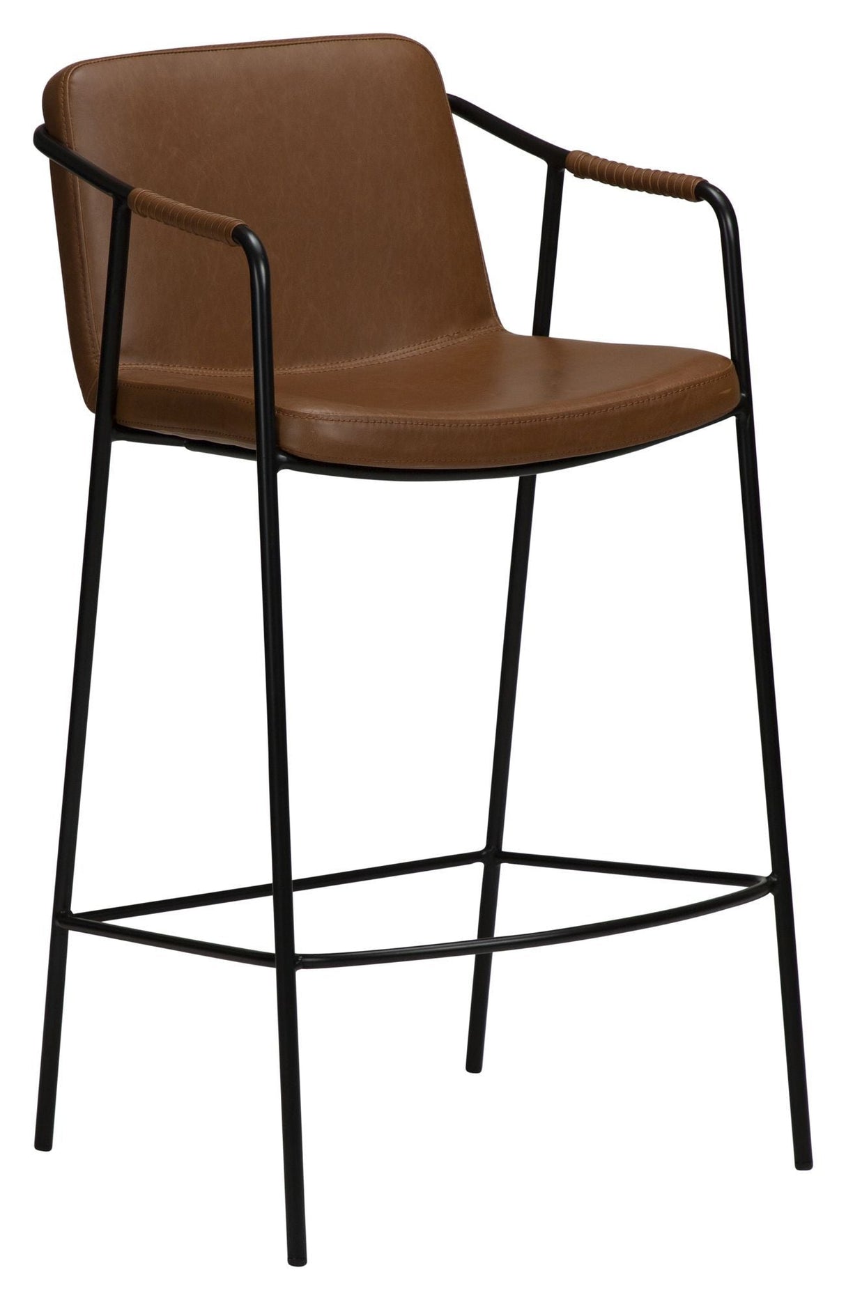 Boto Counter Chair, Vintage Light Brown Leatherette With Black Ben, SH: 67 CM