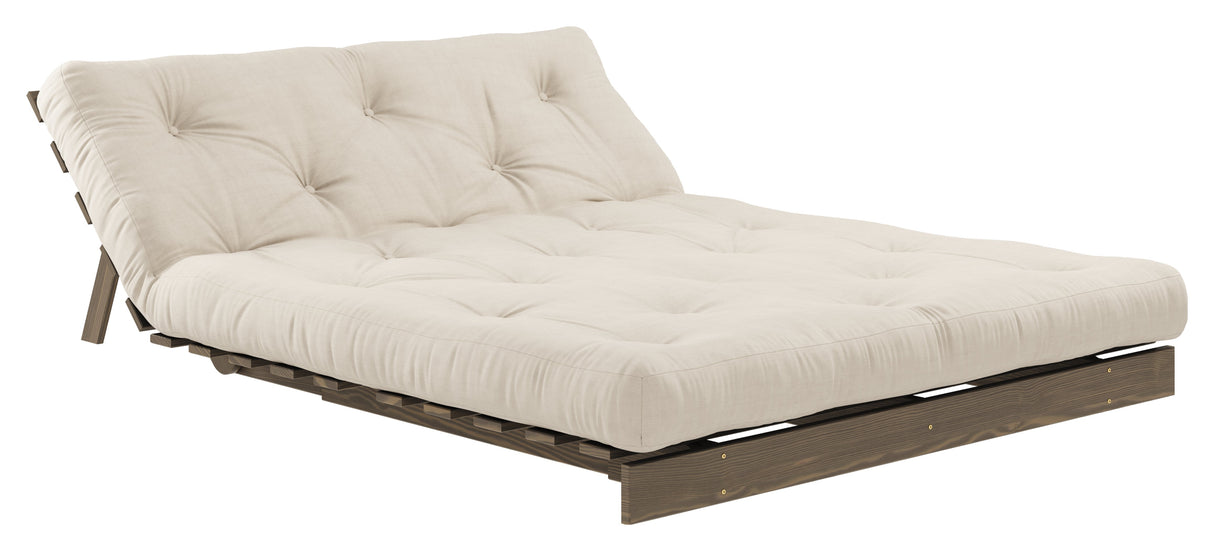 Rötter 140 bäddsoffa, brun lackerad tall, beige