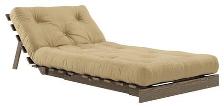 Rötter 90 bäddsoffa, brun lackerad tall, vete beige