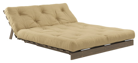 Rötter 140 bäddsoffa, brun lackerad tall, vete beige