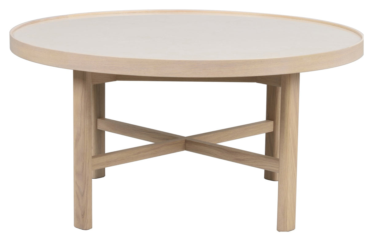 Marsden, soffbord Ø90, beige keramik/lätt ek