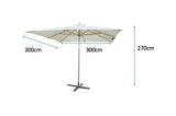 Naxos Parasol, 3*3m, trä/ecru -tyg