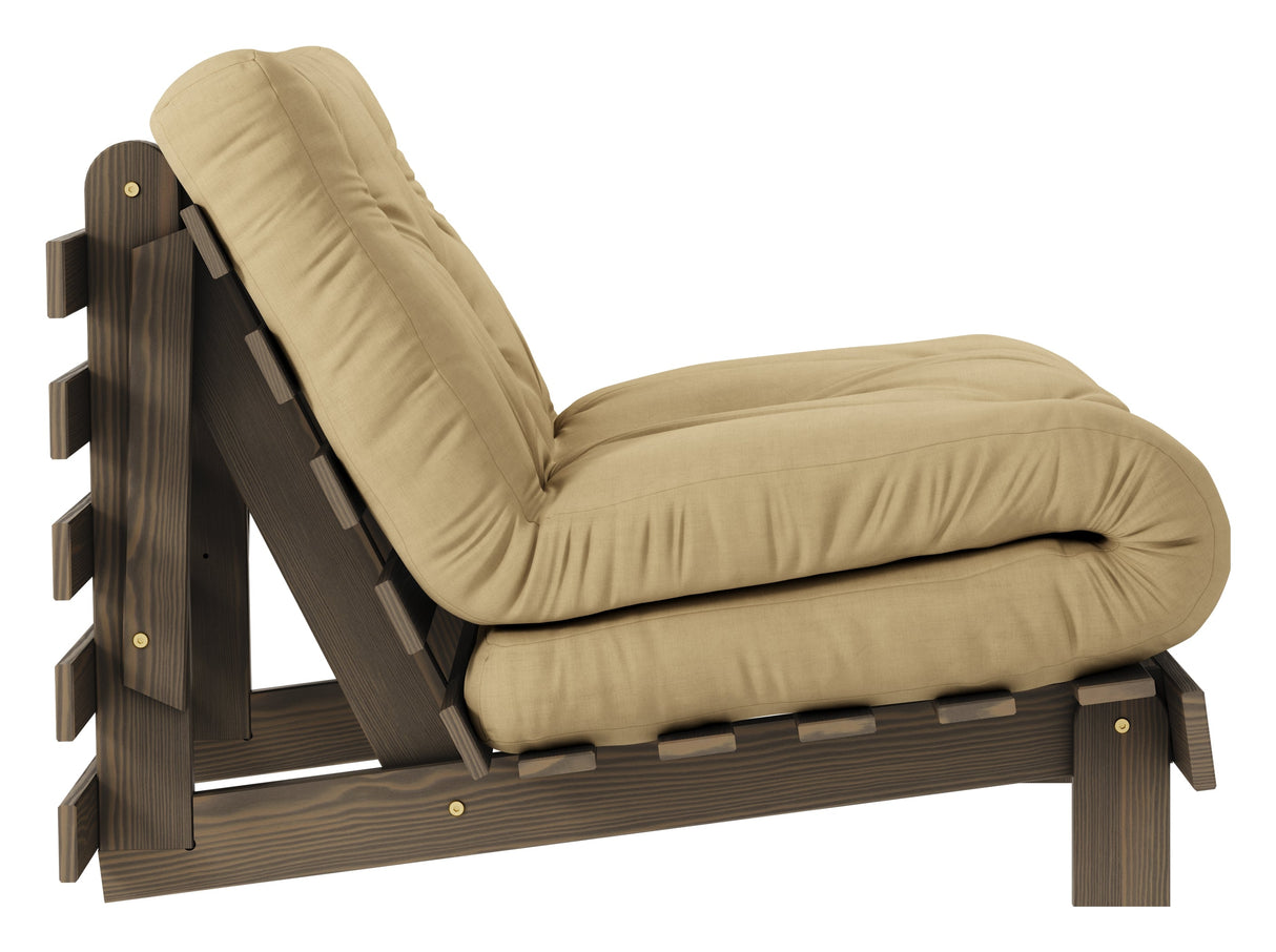 Rötter 90 bäddsoffa, brun lackerad tall, vete beige