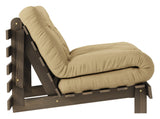 Rötter 90 bäddsoffa, brun lackerad tall, vete beige