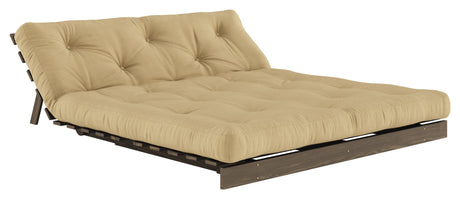 Rötter 160 bäddsoffa, brun lackerad tall, vete beige