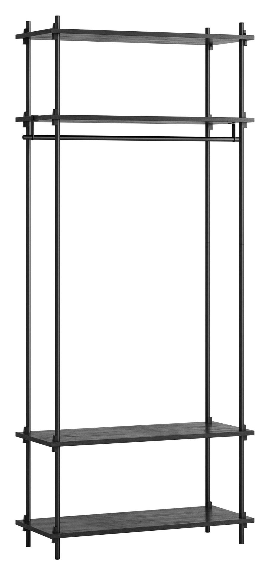 Hyllsystem w. bar, 1 vik, 4 hyllor, h: 200, svart/svart