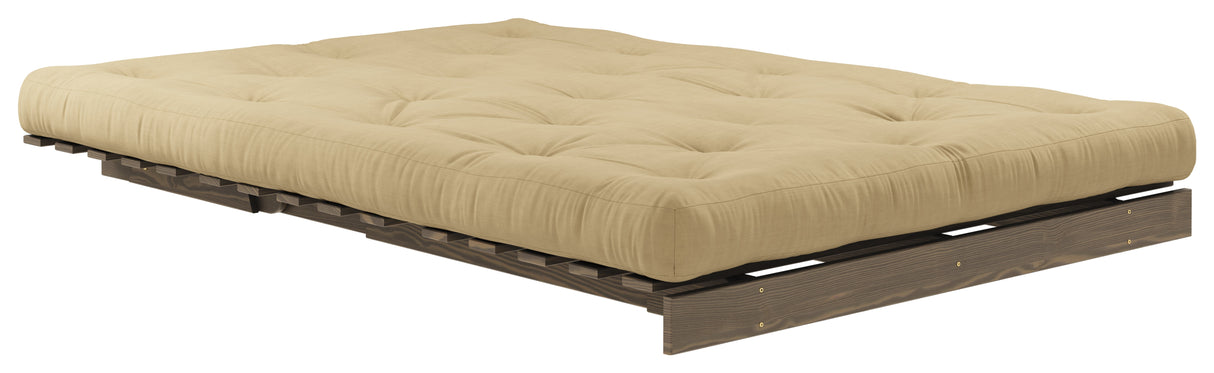 Rötter 140 bäddsoffa, brun lackerad tall, vete beige