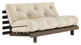 Rötter 160 bäddsoffa, brun lackerad tall, beige