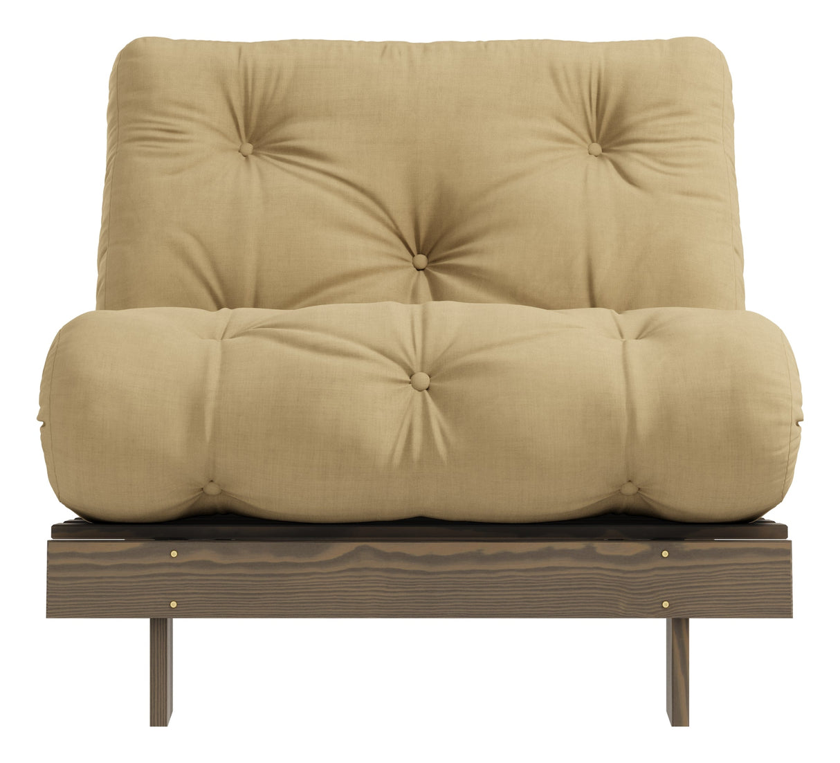 Rötter 90 bäddsoffa, brun lackerad tall, vete beige