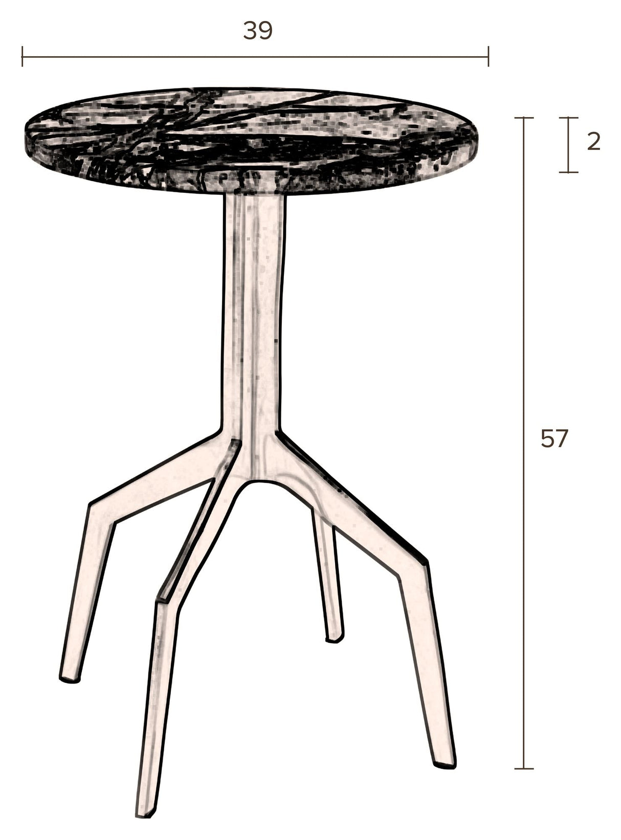 Dutchbone Maral sidobord - Rödbrun marmor, Ø39