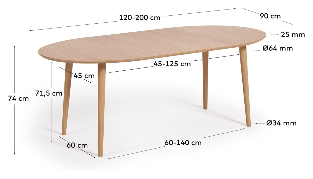 Oqui matbord med förlängning 90x120 (200), Oak Veneer