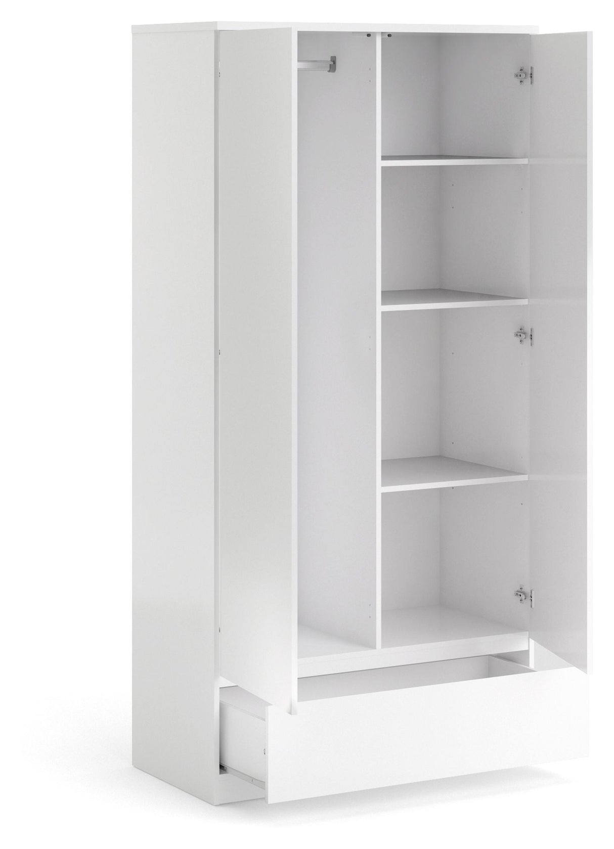 NAIA Garderob - White High Gloss w/2 Doors + 1 Drawer