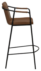 Boto Counter Chair, Vintage Light Brown Leatherette With Black Ben, SH: 67 CM