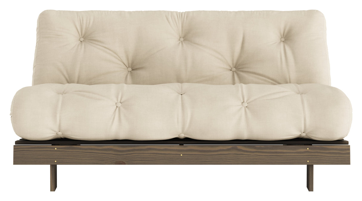 Rötter 160 bäddsoffa, brun lackerad tall, beige