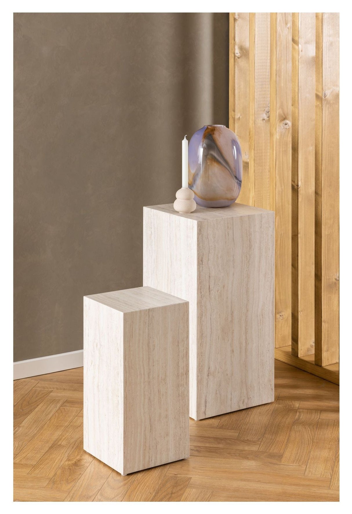 Tärning pedestal, uppsättning av 2, beige mdf