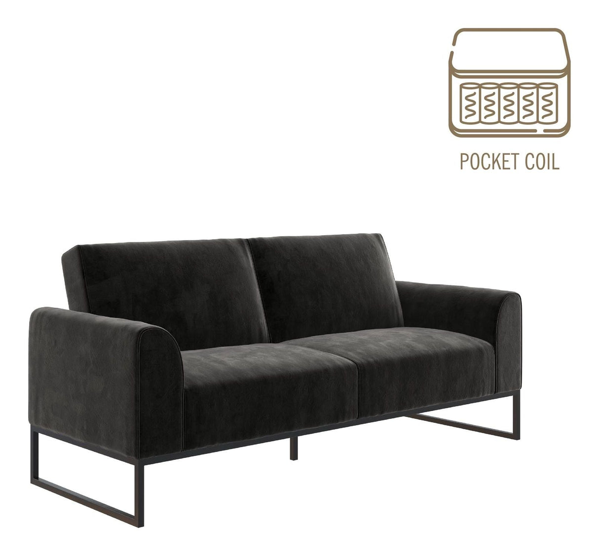 Adley Coil Sofa Bed, Black Velvet