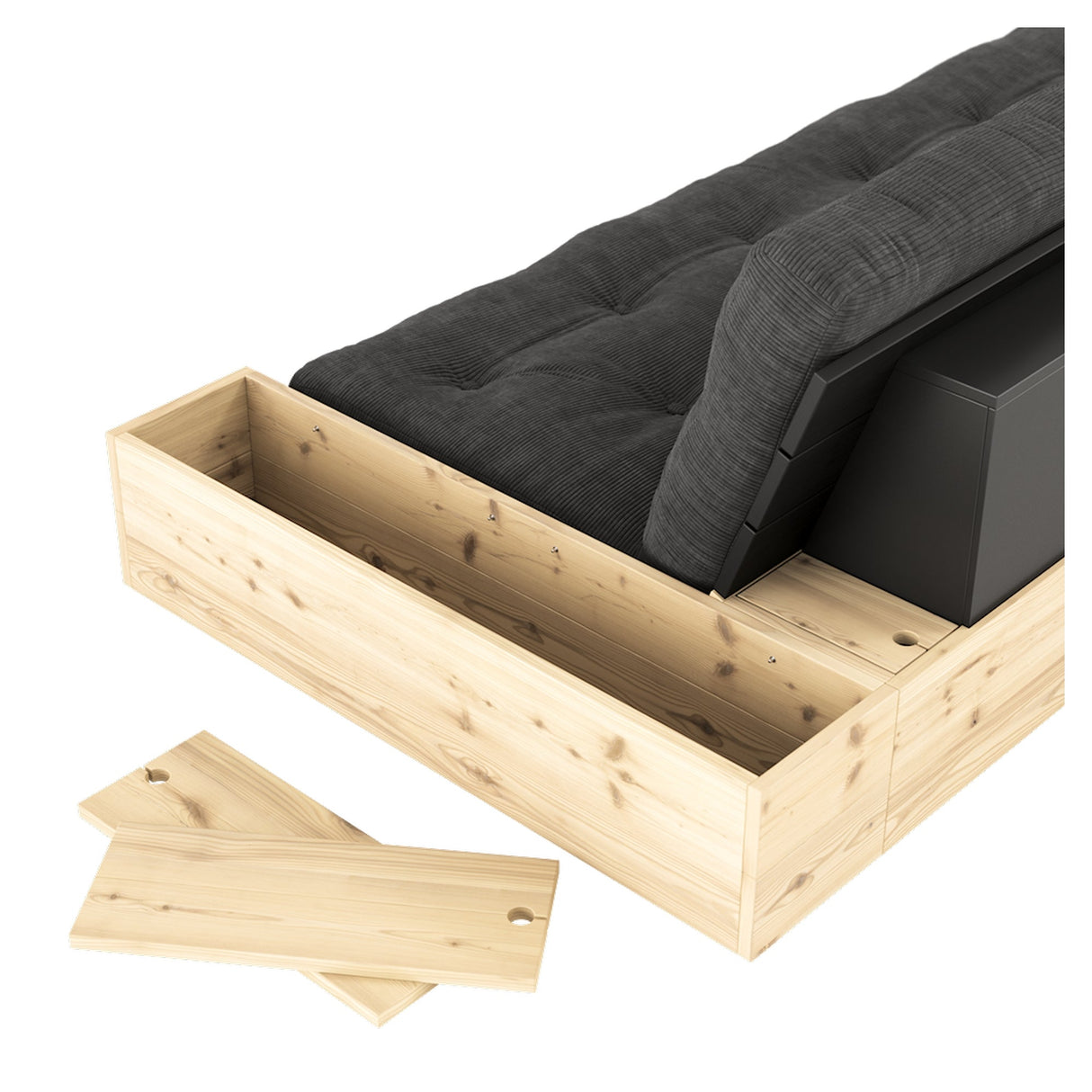 Basbäddsoffa med sidoboxar, vete beige/svart