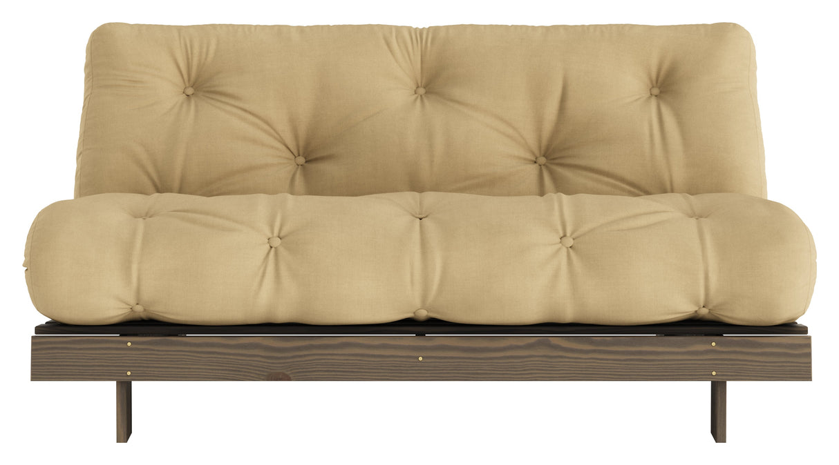 Rötter 160 bäddsoffa, brun lackerad tall, vete beige