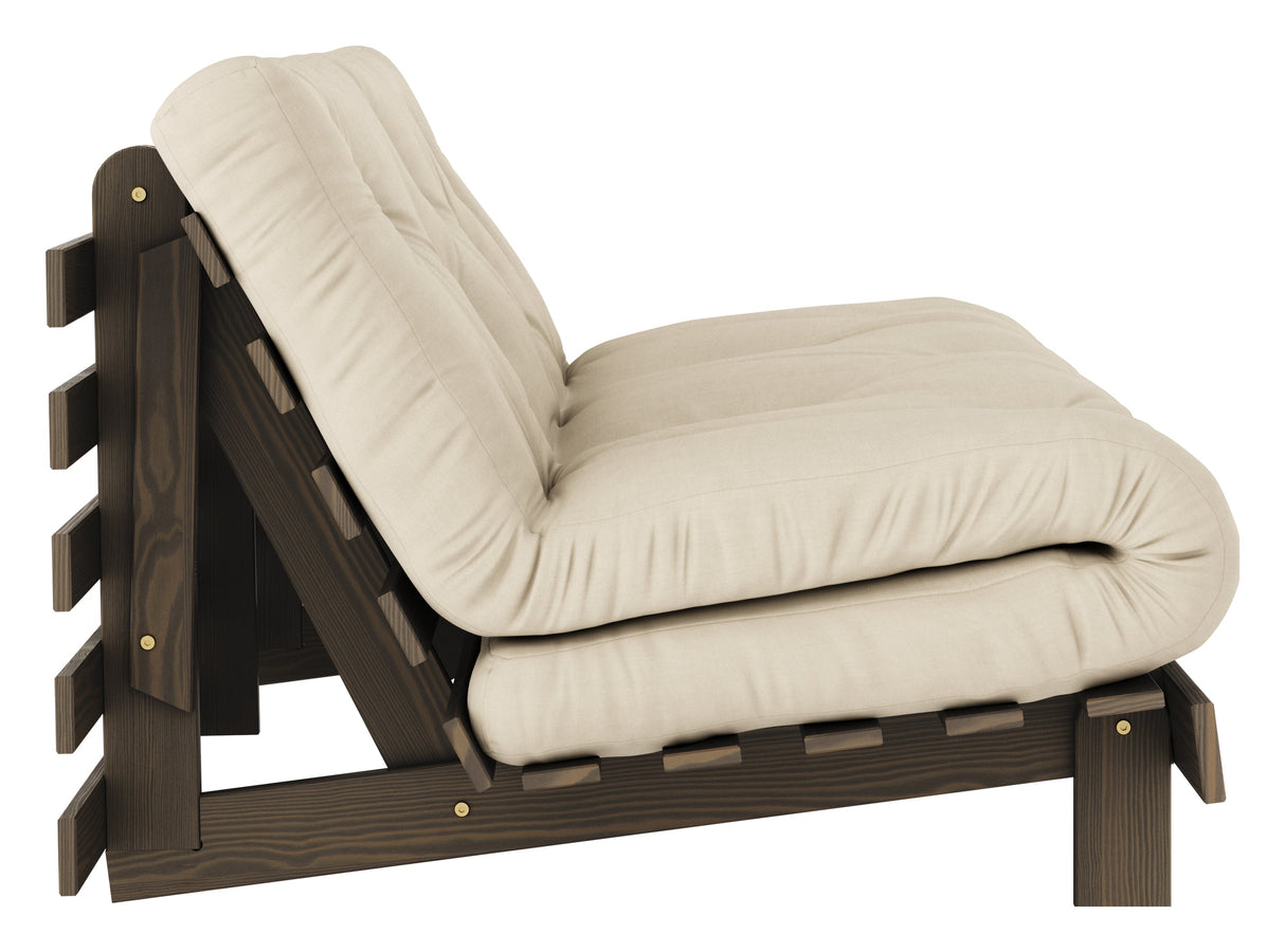 Rötter 160 bäddsoffa, brun lackerad tall, beige