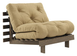 Rötter 90 bäddsoffa, brun lackerad tall, vete beige