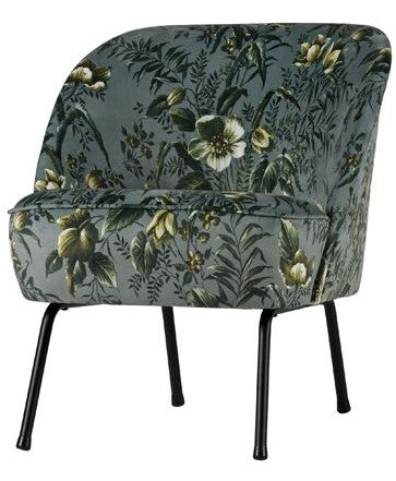 Vogue Lounge Chair Velor - Grå blommigt tryck