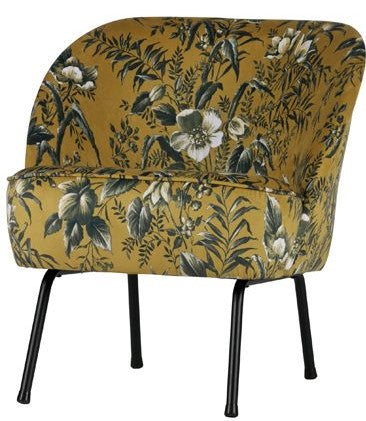 Vogue Lounge Chair Velor - Gul blommigt tryck