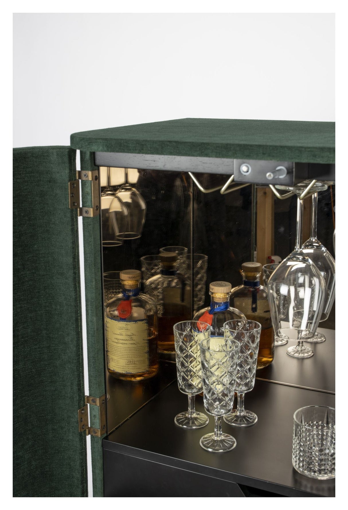 Ava Morgana Bar Cabinet, Dark Green Velvet