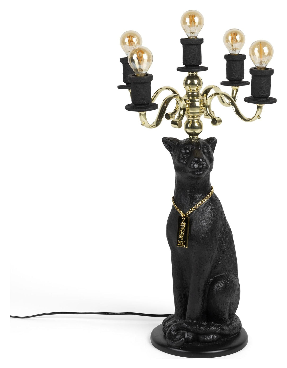 Stolt krönad panther golvlampa, svart