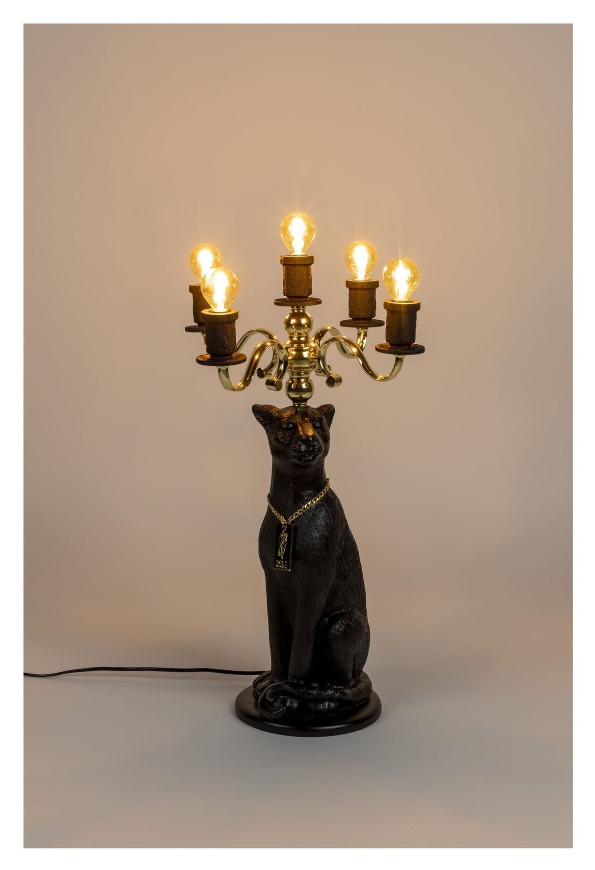 Stolt krönad panther golvlampa, svart