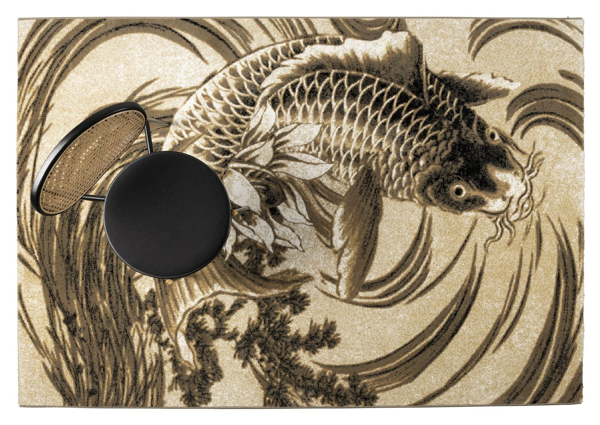 The Legend of Koi Rug, 160x230 Beige/Black Grey