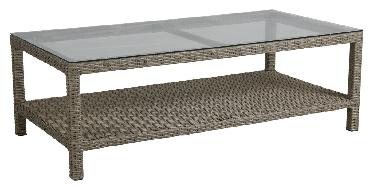 Funkia Lounge Table With Glass, 140x70, Beige Wicker