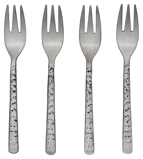 Hune Cake Forks, Set/4, Brushed Satin, Hammered