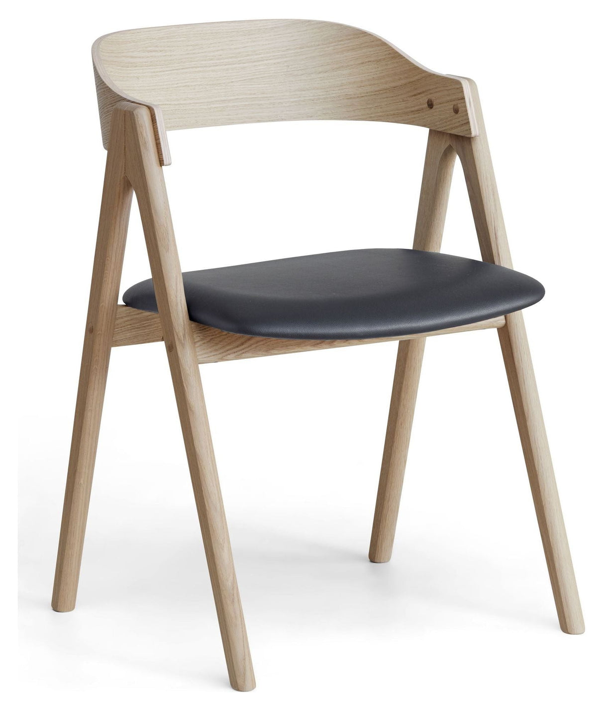 Mette Dining Chair, Oak/White Oil Sydney Black Leather, Wood Back