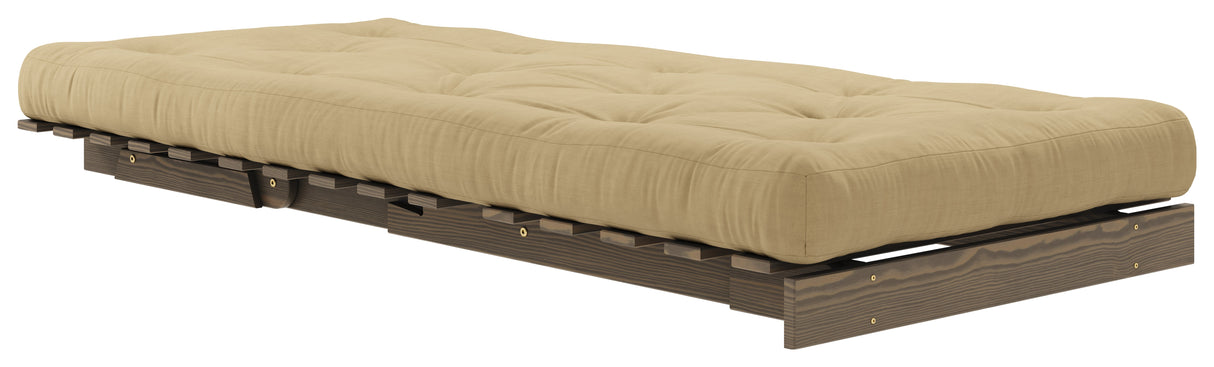 Rötter 90 bäddsoffa, brun lackerad tall, vete beige