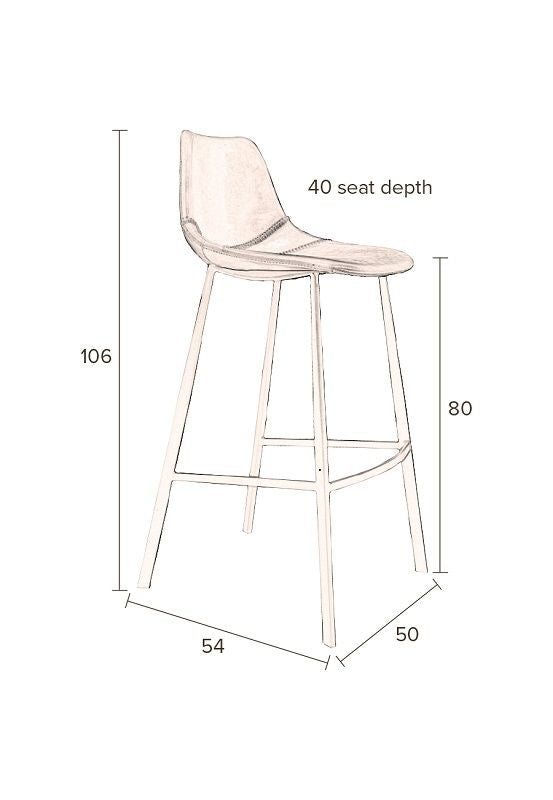 Dutchbone Franky Barstool, Gray Velvet