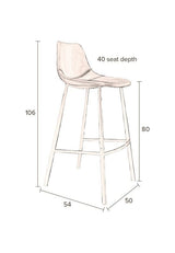 Dutchbone Franky Barstool, Gray Velvet