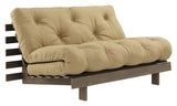 Rötter 140 bäddsoffa, brun lackerad tall, vete beige