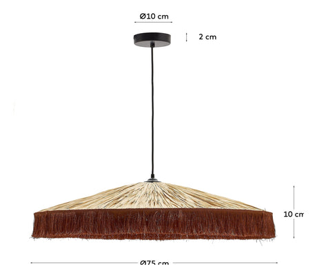 Pollensa taklampa, naturlig raffia och terrakotta fransar, Ø75