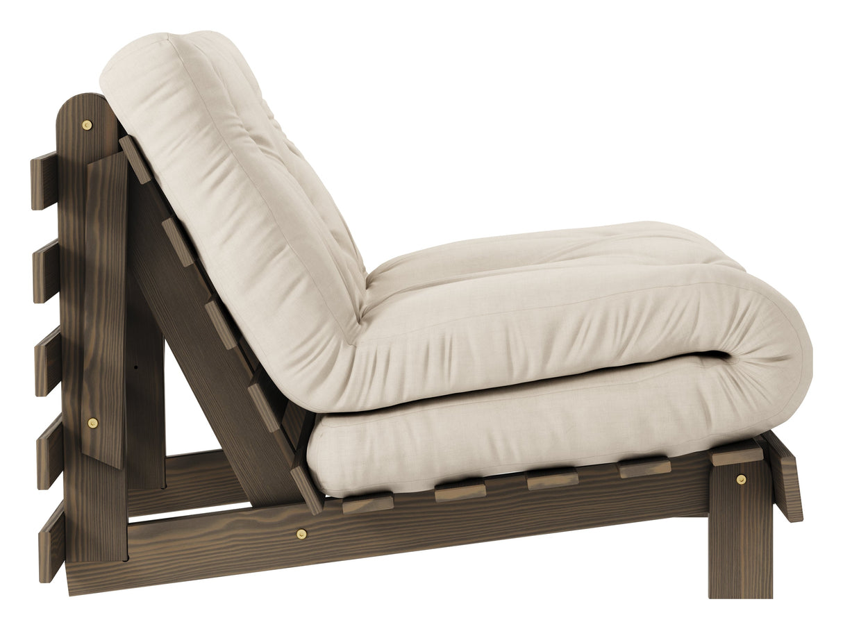 Rötter 90 bäddsoffa, brun lackerad tall, beige