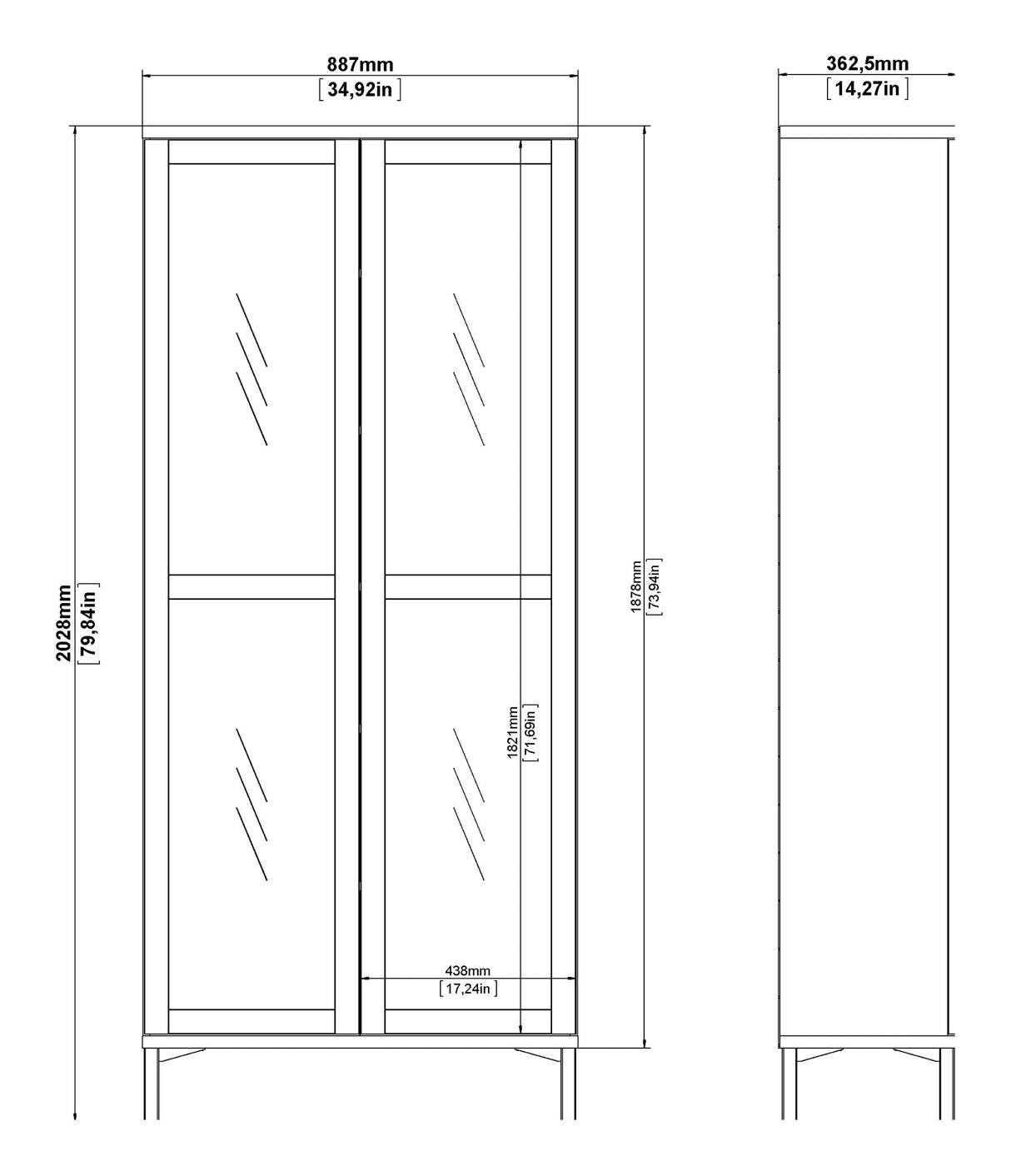 Roomers Vitrine skåp med 2 dörrar - Vit/Ek struktur 